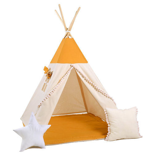 teepee-bed-yellow-white-cushions